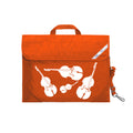 Harlequin Quartet String Music bag in Orange displaying carry handle, velcro opening, shoulder strap, reflector safety strip, reinforced corners, pre-printed with a String motif