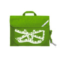 Harlequin Quartet Keyboard Music bag in Apple Green displaying carry handle, velcro opening, shoulder strap, reflector safety strip, reinforced corners, pre-printed with a Keyboard motif