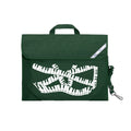 Harlequin Quartet Keyboard Music bag in Green displaying carry handle, velcro opening, shoulder strap, reflector safety strip, reinforced corners, pre-printed with a Keyboard motif
