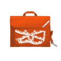 Harlequin Quartet Keyboard Music bag in Orange displaying carry handle, velcro opening, shoulder strap, reflector safety strip, reinforced corners, pre-printed with a Keyboard motif