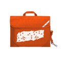 Harlequin Quartet Melody Music bag in Orange displaying carry handle, velcro opening, shoulder strap, reflector safety strip, reinforced corners, pre-printed with a Melody motif