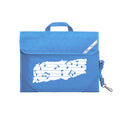 Harlequin Quartet Melody Music bag in Sky blue displaying carry handle, velcro opening, shoulder strap, reflector safety strip, reinforced corners, pre-printed with a Melody motif