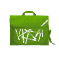 Harlequin Quartet Wind Music bag in Apple green displaying carry handle, velcro opening, shoulder strap, reflector safety strip, reinforced corners, pre-printed with a wind motif