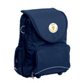 Harlequin posture backPack shown in navy blue, side angle and front pocket with Hope christian logo