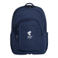 Harlequin Osteo in front side angle displaying carry handle, two top zipper compartments, front pocket with two zip compartments, D ring and mesh water bottle holder