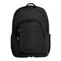 Harlequin Osteo in navy front angle displaying carry handle, two top zipper compartments, front pocket with two zip compartments, D ring and mesh water bottle holder