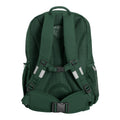 Harlequin Osteo in green back angle displaying carry handle, thick padded shoulder straps, adjustable waist straps with cushioned hip pads, padded back padding, mesh water bottle holder