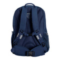 Harlequin Osteo in navy back angle displaying carry handle, thick padded shoulder straps, adjustable waist straps with cushioned hip pads, padded back padding, mesh water bottle holder