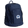  Osteo Backpack colour Navy  in front side angle displaying carry handle, two top zipper compartments, front pocket with two zip compartments, D ring and mesh water bottle holder  St. Margaret Mary's Catholic Primary School Randwick logo