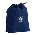 Harlequin navy eco gym bag back angle view displaying drawstring toggle and name bar