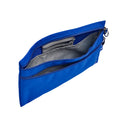 Harlequin royal pencil case front angle displaying two zip compartments and D-ring with personalisation 