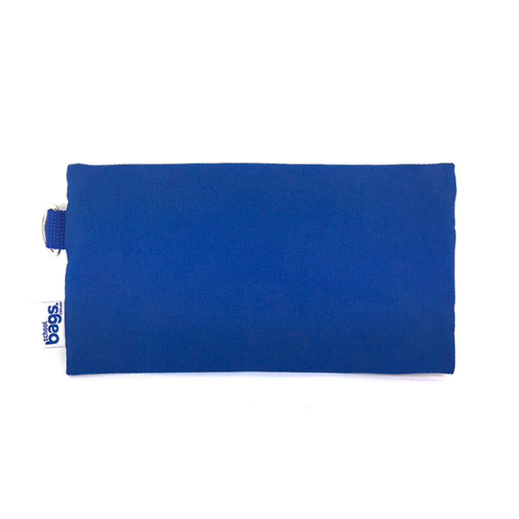 Back view of Harlequin royal blue pencil case single pocket showing  a D-ring water-repellent fabric
