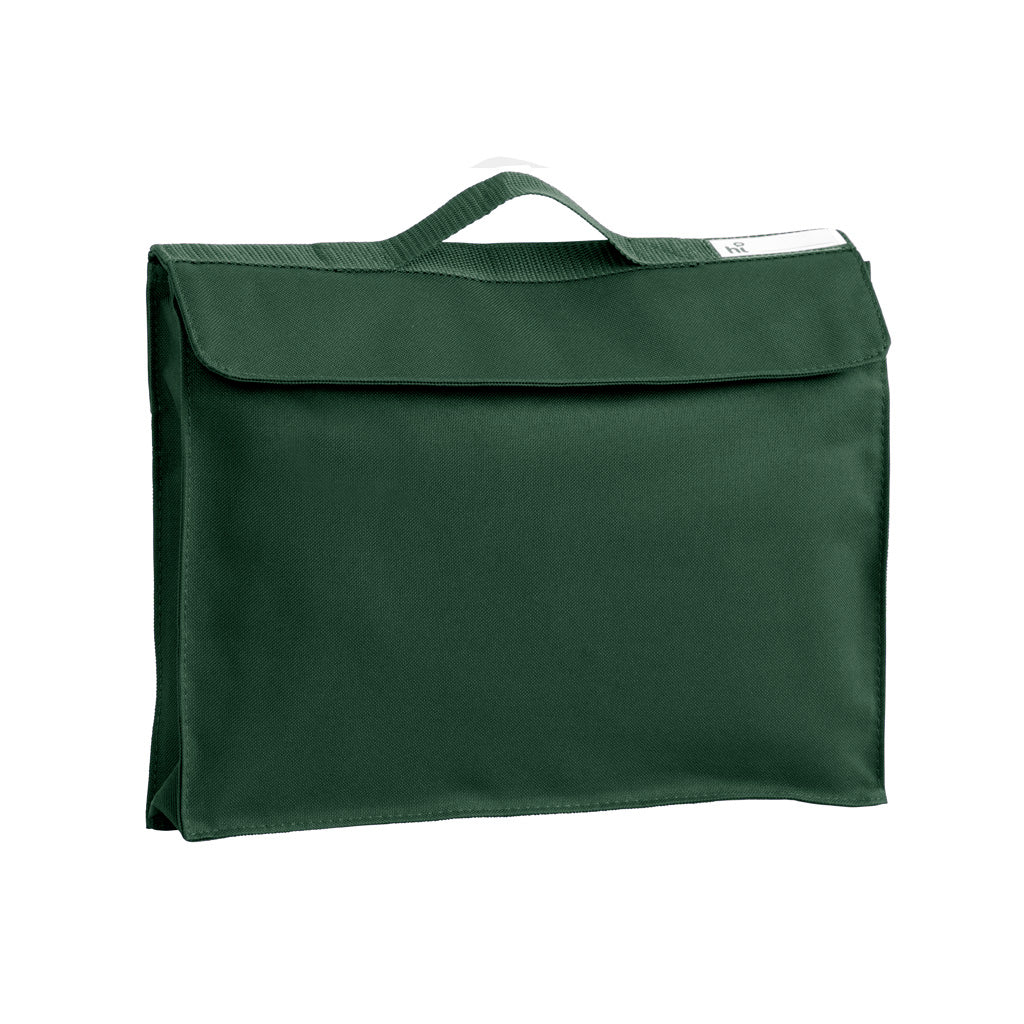 Harlequin Premier Library Bag in Green displaying carry handle and velcro pocket opening 
