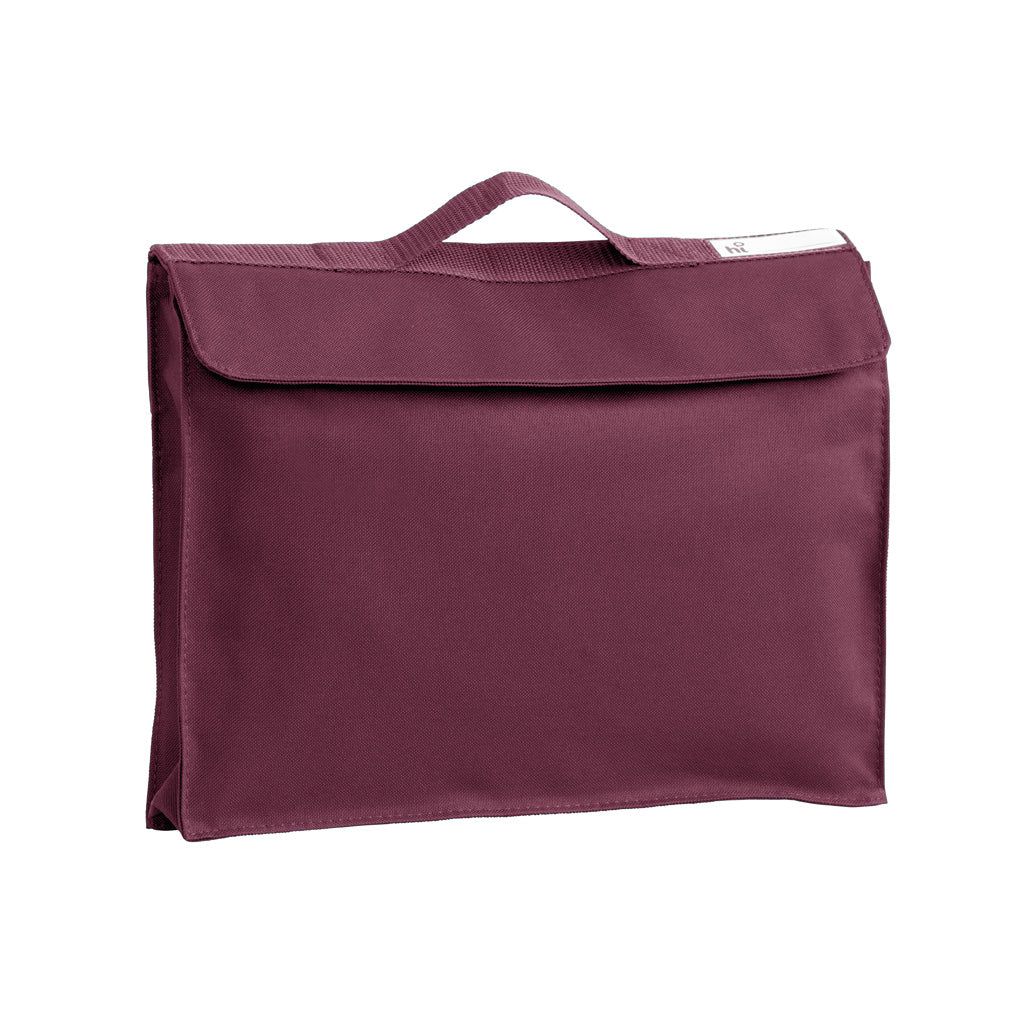 Harlequin Premier Library Bag in Maroon displaying carry handle and velcro pocket opening 