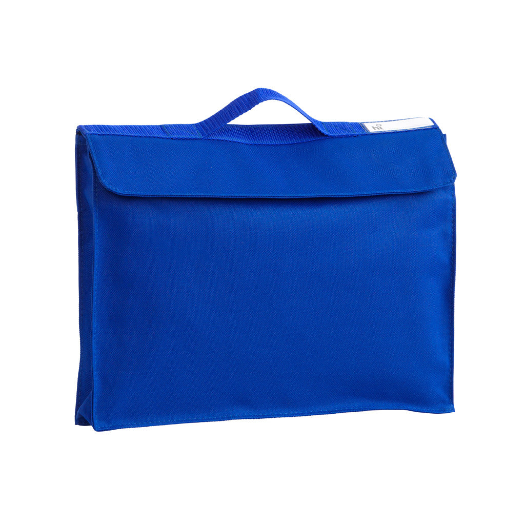 Harlequin Premier Library Bag in Royal displaying carry handle and velcro pocket opening 