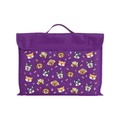 Harlequin Eco Library bag in Purple with Puppy Pals design from the Harlequin Creatix Signature Series. Front view displaying carry handle, velcro flap opening, and PET recycled water repellent fabric.