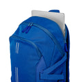 Royal Harlequin Quantum Bag angled view with two compartments with zip closure, light reflectors on the front pocket and adjustable straps and hidden laptop pocket