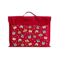 Harlequin Eco Library bag in Red with Puppy Pals design from the Harlequin Creatix Signature Series. Front view displaying carry handle, velcro flap opening, and PET recycled water repellent fabric.