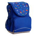 Harlequin Ergo Tuff-Pack backpack in Royal Blue with Galaxy Boy design from the Harlequin Creatix Signature Series. Angled front view showcasing the space design.