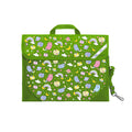 Harlequin Safety Library bag in Green Apple displaying carry handle, velcro opening, shoulder strap, reflector safety strip and reinforced corners