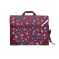 Harlequin Safety Library bag in Maroon with Galaxy Girl design from the Harlequin Creatix Signature Series. Front view displaying carry handle, easy open velcro strap, reflector safety strip, reinforced corners and shoulder strap.