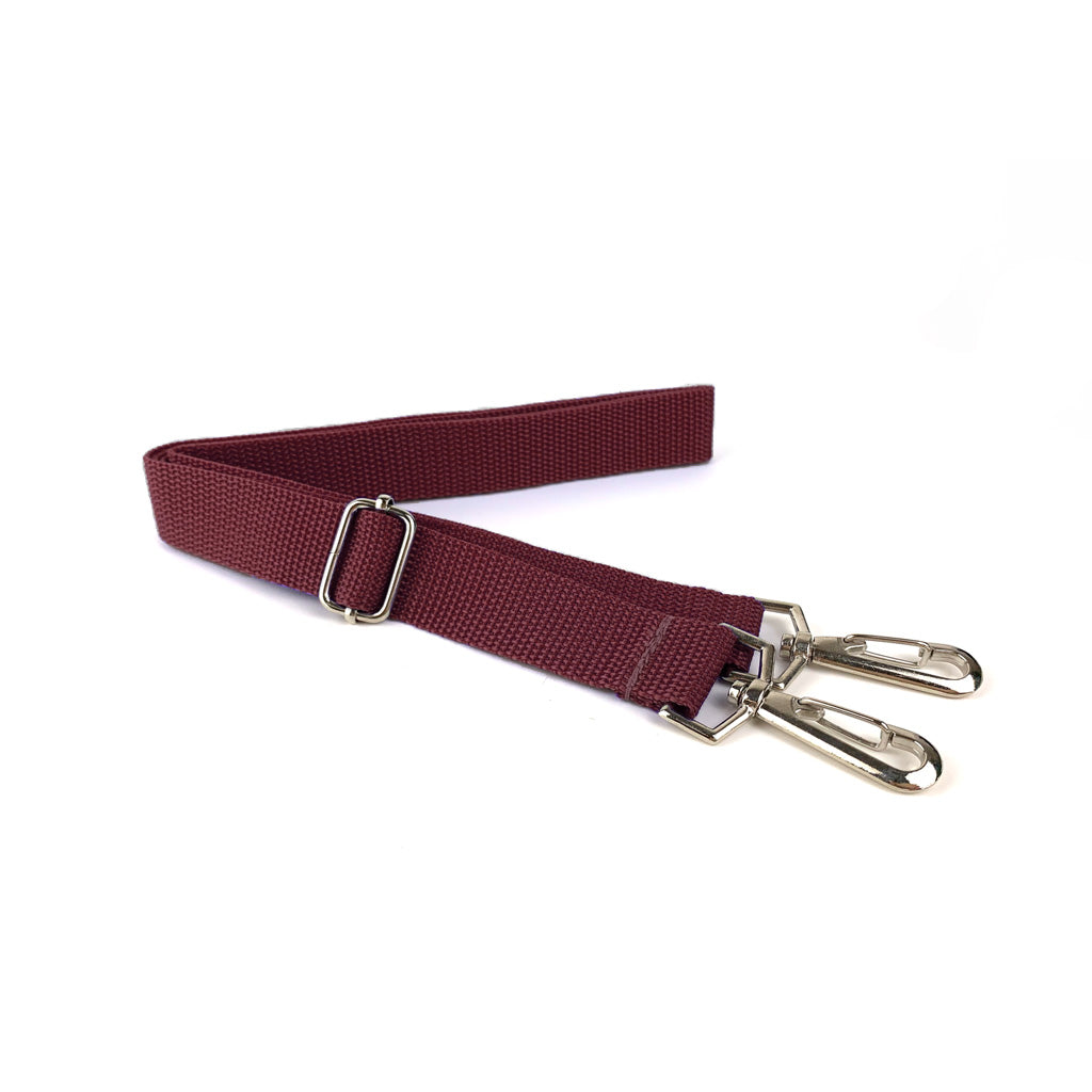 Harlequin Safety Library Bag Strap displaying Maroon with clips to attach to D-Ring and adjustable strap 