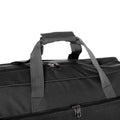 Harlequin Sports Bag in Navy close up displaying carry handles, top zip compartment, front lower zip compartment and shoulder strap.