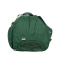 Harlequin sports Bag in Green side angle displaying carry handles, top zip compartment, front lower zip compartment, shoulder strap and side mesh pocket