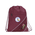 Harlequin maroon eco sprint bag displaying drawstring opening, top zipper, external zippered pocket, and d-ring trinket holder