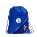 Harlequin royal eco sprint bag displaying drawstring close, top zipper, external zippered pocket, and d-ring trinket holder