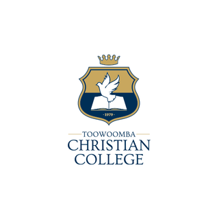 Logo of Toowoomba Christian College with a shield design featuring a dove and book, on a white background.