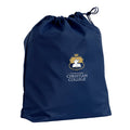 Harlequin navy eco gym bag front angle view displaying drawstring toggle 