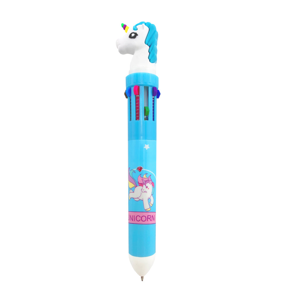 Blue Unicorn multi colour pen with rainbow coloured inks