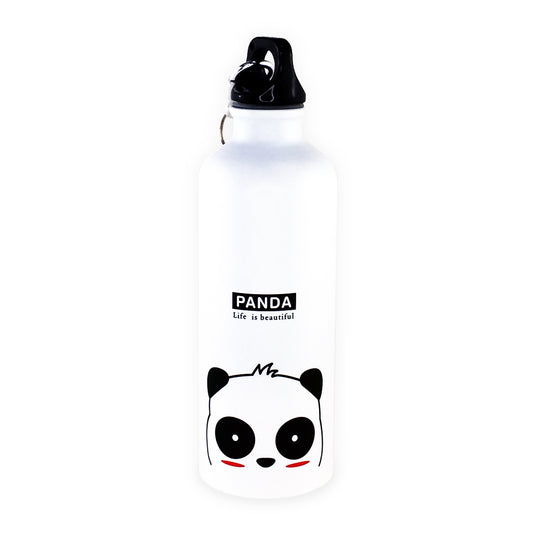 White Stainless aluminium bottle with panda illustration design