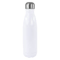 White 500ml stainless steel drink bottle with silver screw cap lid with 
