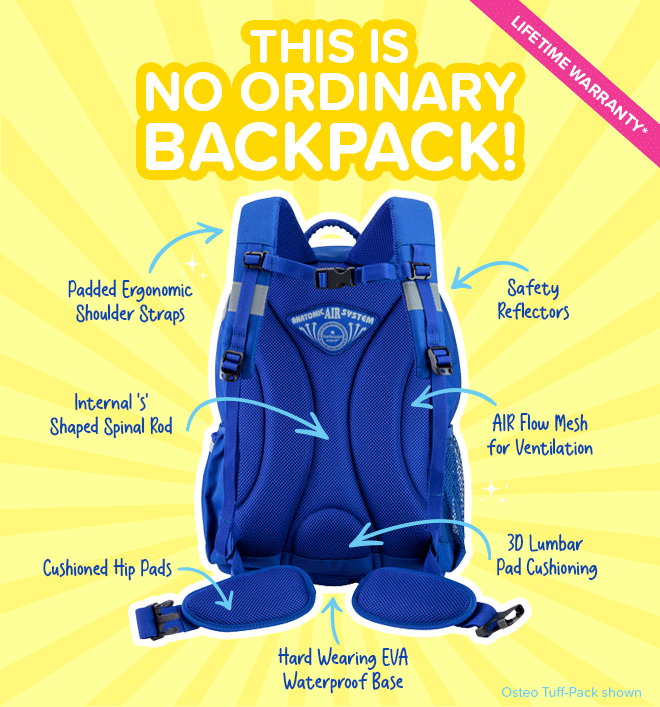 This is no ordinary backpack. A view of the ergonomic back panel of an Osteo Tuff-Pack 
