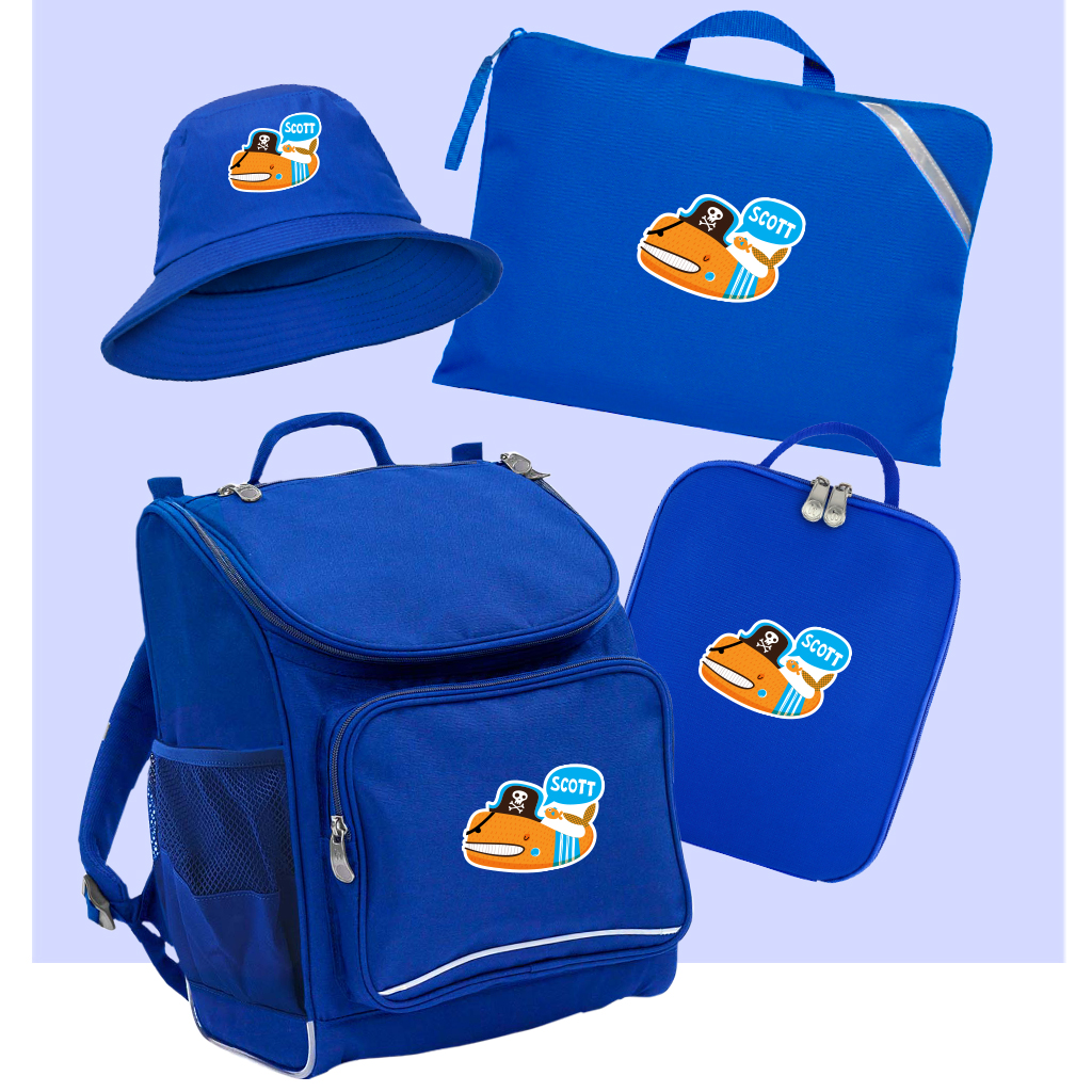 Bundle and Save Set featuring a Backpack, library bag and lunch bag