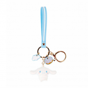 Kawaii Puppy Keyring with strap and gold coloured hardware and chain
