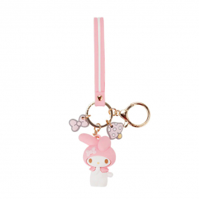 Pink Bunny Rabbit Keyring with strap and gold coloured hardware and chain