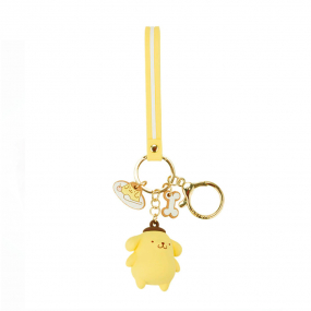 Yellow Pommie Dog Keyring with gold coloured hardware and chain
