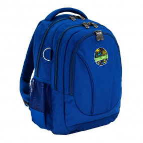 Harlequin Anatomic Tuff-Pack front angle in royal blue has 3 compartments with zip closure, 2 drink bottle holders, D-ring and an integrated anatomical back panel.