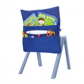 Harlequin royal blue chair bag back angle view displaying two pockets, D ring and name bar