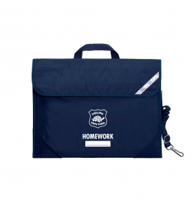 Safety Library Bag front view in navy showing the shoulder strap and reflective strip