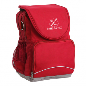 Harlequin Ergo Tuff-Pack shown in red, side angle and front pocket.