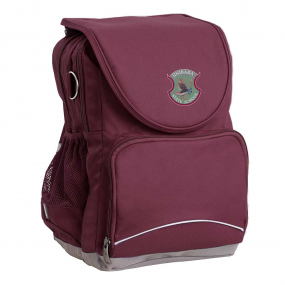 Harlequin Ergo Tuff-Pack shown in maroon, side angle and front pocket.