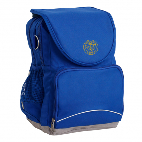 Harlequin Ergo Tuff-Pack shown in royal blue, side angle and front pocket.