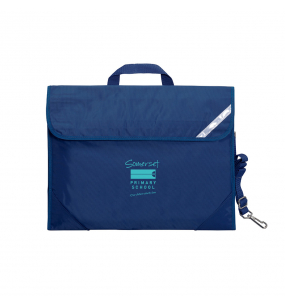 Harlequin Safety Library bag in Navy displaying carry handle, velcro opening, shoulder strap, reflector safety strip and reinforced corners