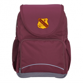 Harlequin Ergo Tuff-Pack shown in maroon, side angle and front pocket.