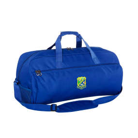 Harlequin sport Bag in Royal Blue front angle displaying carry handles, top zip compartment, front lower zip compartment and shoulder strap 