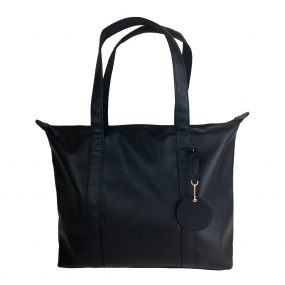 Harlequin Ladies TECH tote bag in black front angle view displaying shoulder handles, key chain 